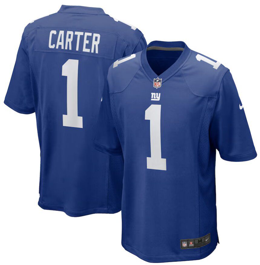 Men New York Giants 1 Abdul Carter blue Nike 2025 NFL Draft First Round Pick Game Jersey